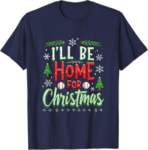 I'LL BE HOME FOR Christmas Baseball T-Shirt - T-Shirt | Navy