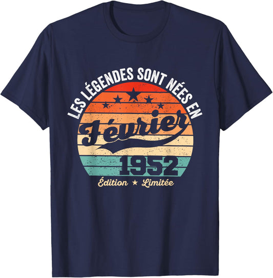 Legends Are Born in February 1952 74th Birthday T-Shirt - T-Shirt | Navy