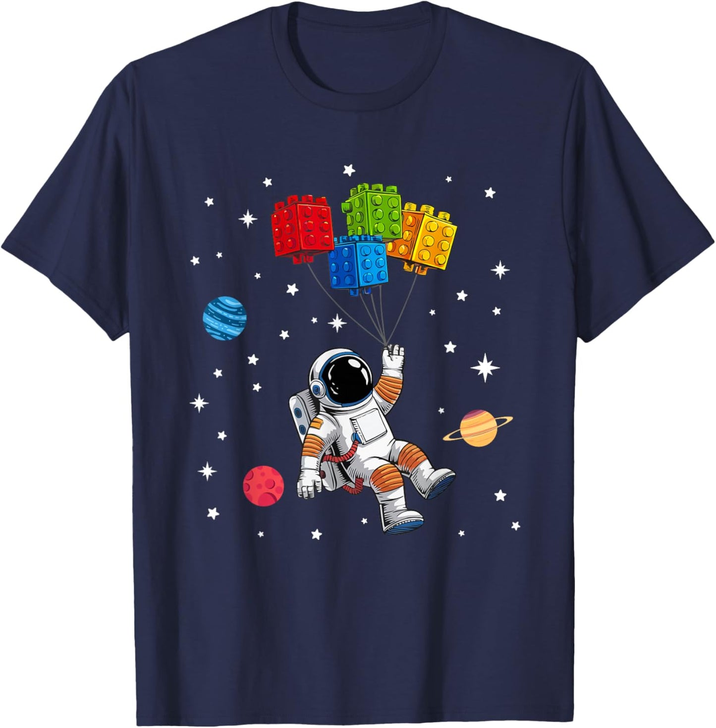Space Astronaut Funny Building Blocks Bricks Master Builder T-Shirt - T-Shirt | Navy