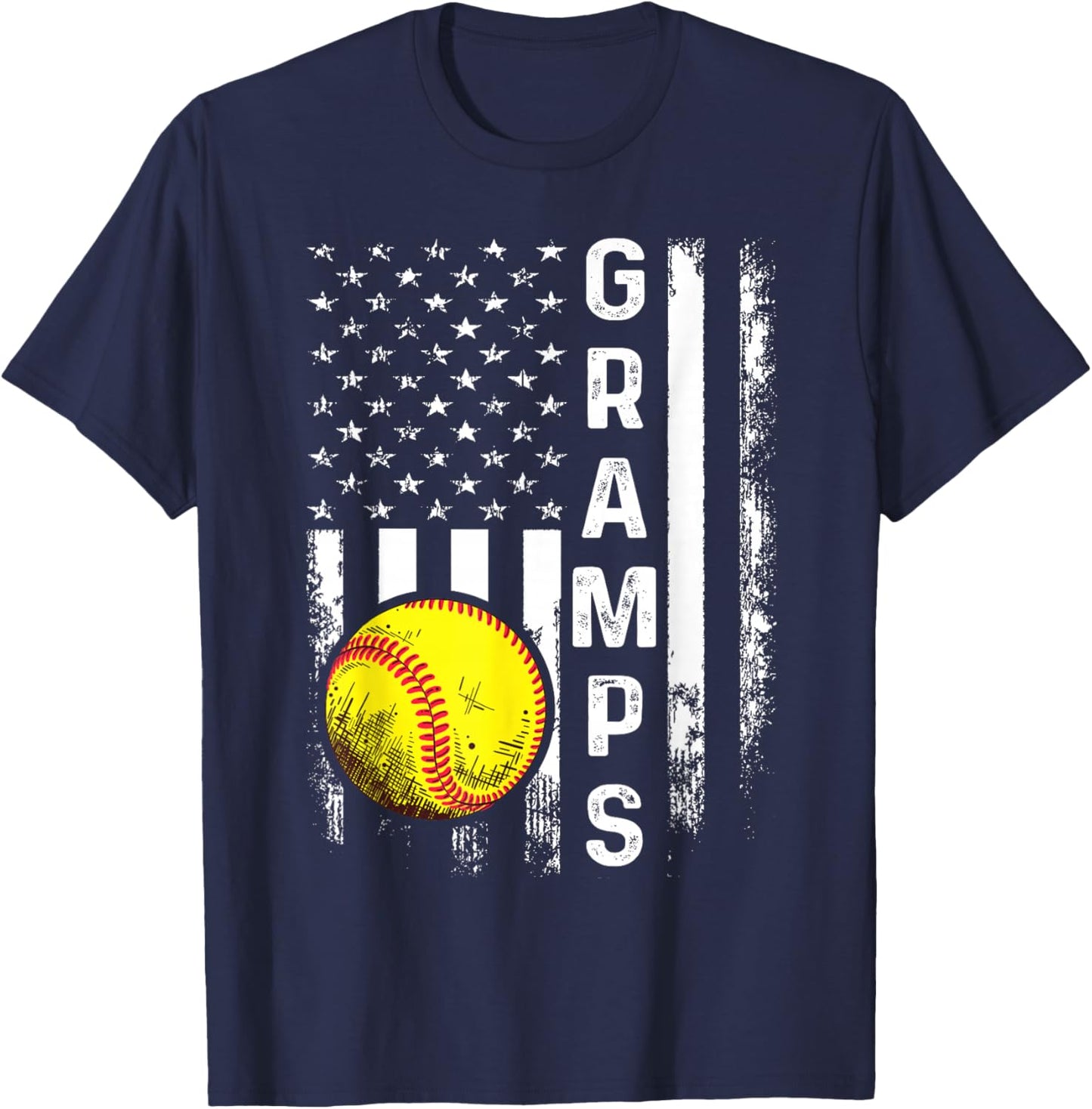 Softball Gramps America Flag Men Women Vintage Christmas T-Shirt - T-Shirt | Navy