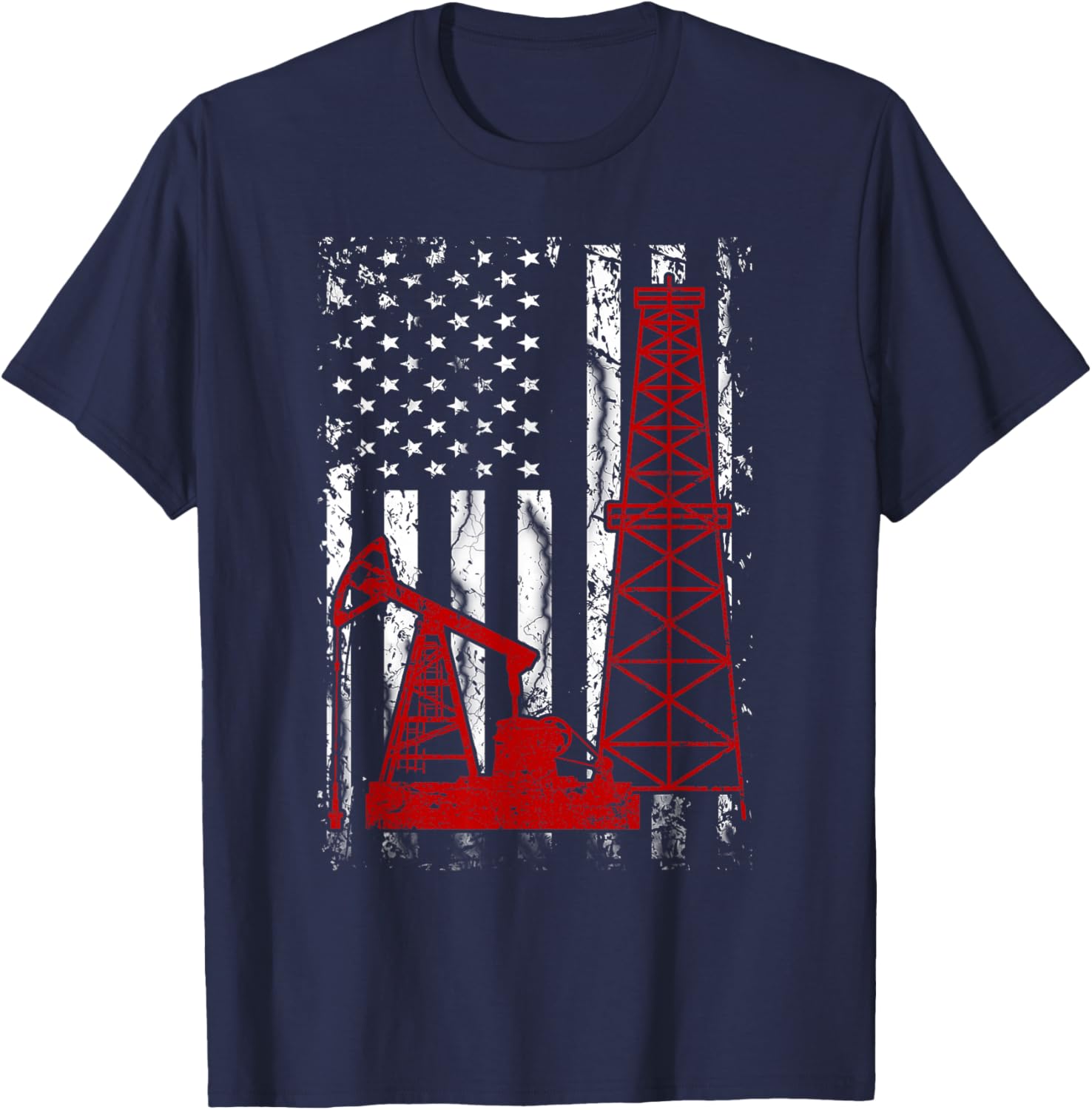 Proud American Oil Worker Oilfield Man Workers America Gift T-Shirt - T-Shirt | Navy