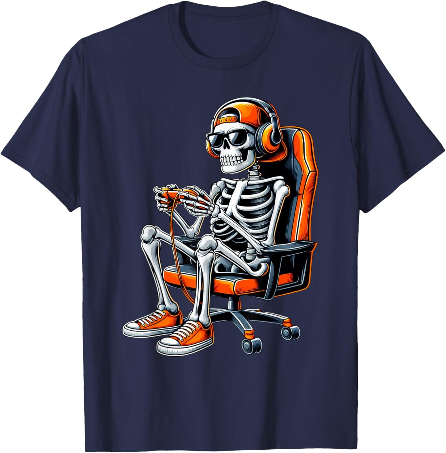Halloween Skeleton Gamer Video Gaming Boys Men Kids Gamer T-Shirt - T-Shirt | Navy