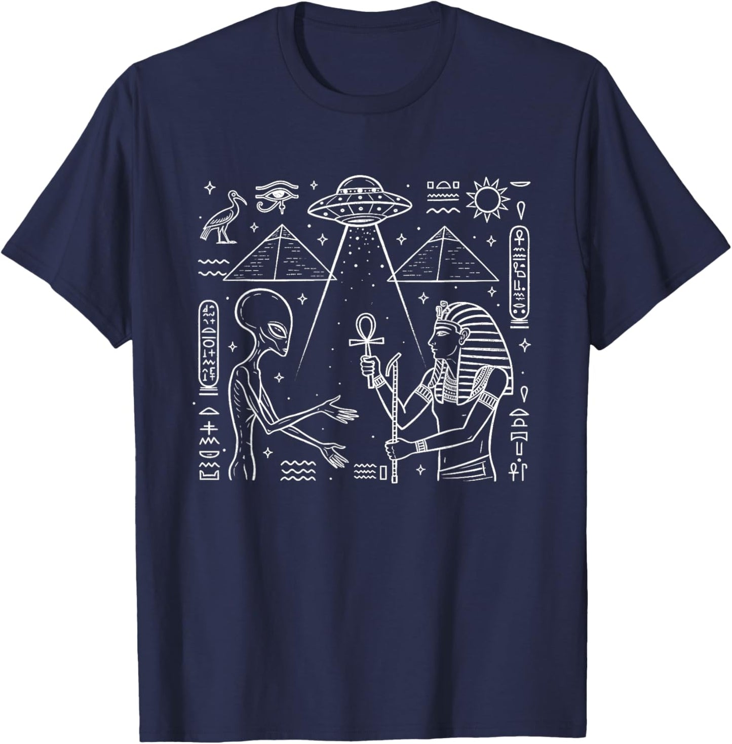 Alien & Ancient Egyptian Pyramid UFO Conspiracy Theory T-Shirt - T-Shirt | Navy