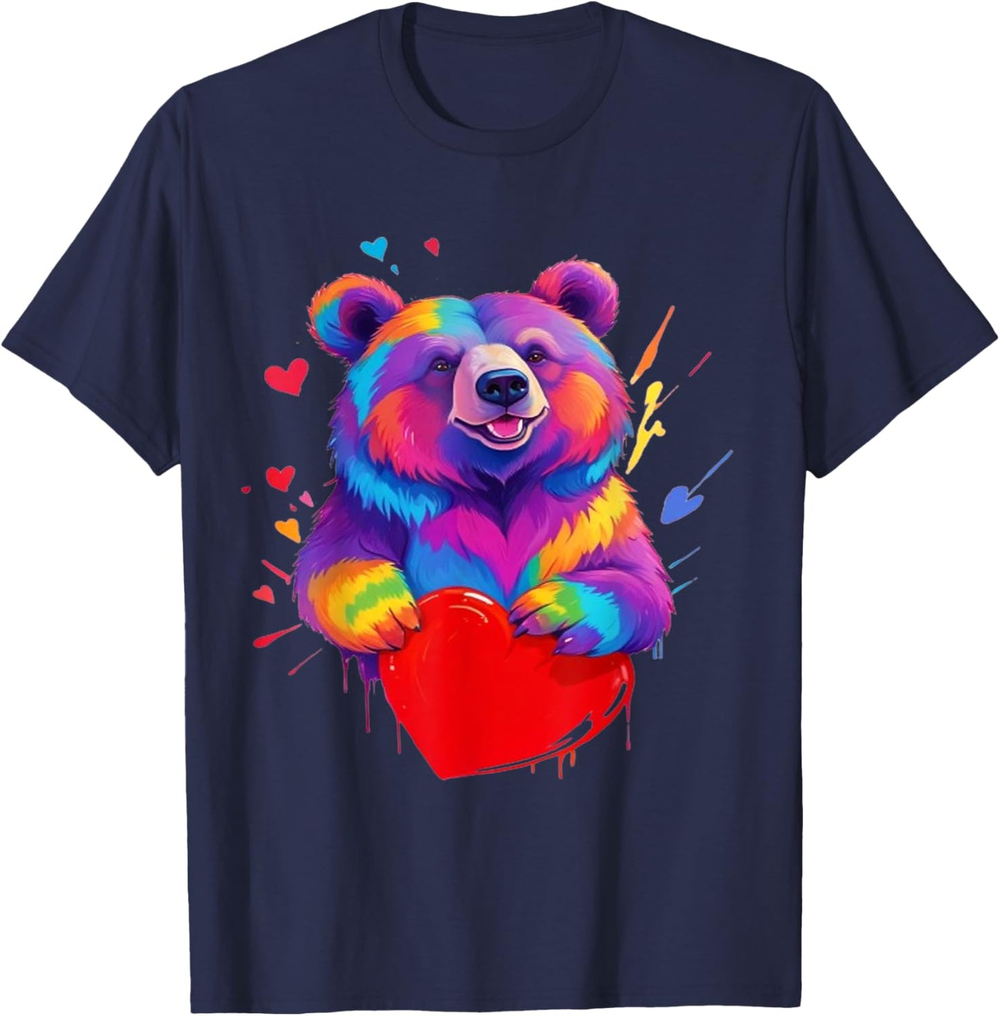Bear Shirt - Colorful Grizzly Bear Heart Graphic T-Shirt - T-Shirt | Navy