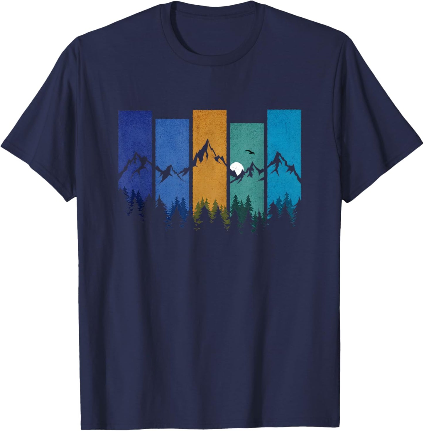 Trees Mountains Moon Adventure Outdoor Wildlife Forest T-Shirt - T-Shirt | Navy