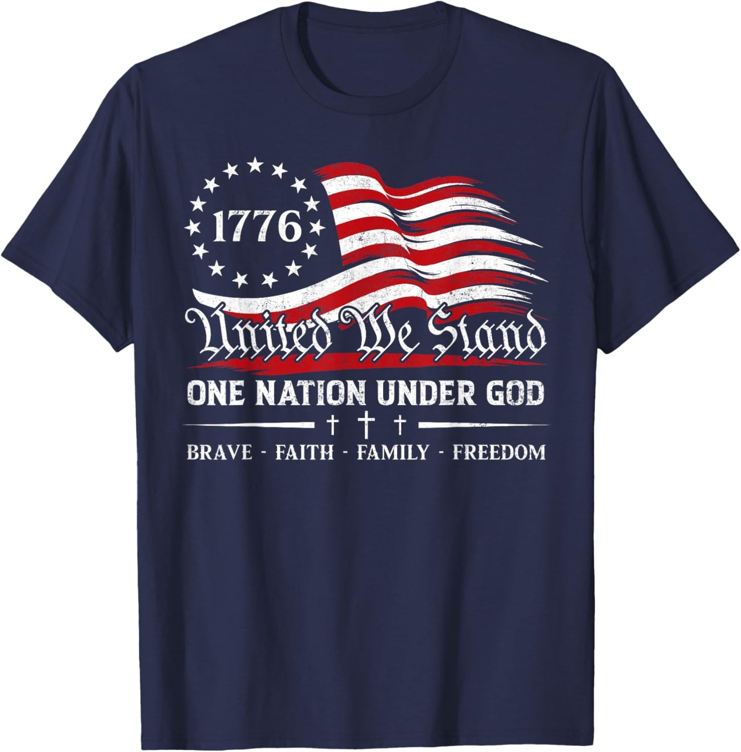 One Nation Under God US Flag Patriotic Christian 4th of July T-Shirt - T-Shirt | Navy