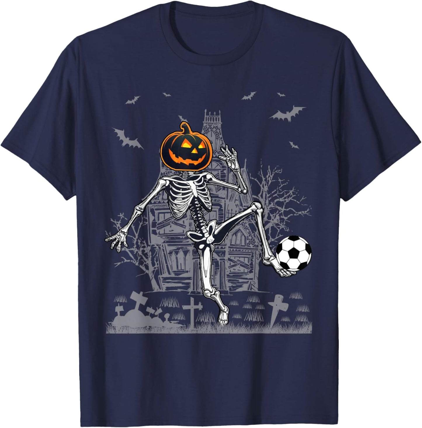 Soccer Skeleton Halloween Men Boys Soccer Halloween T-Shirt - T-Shirt | Navy