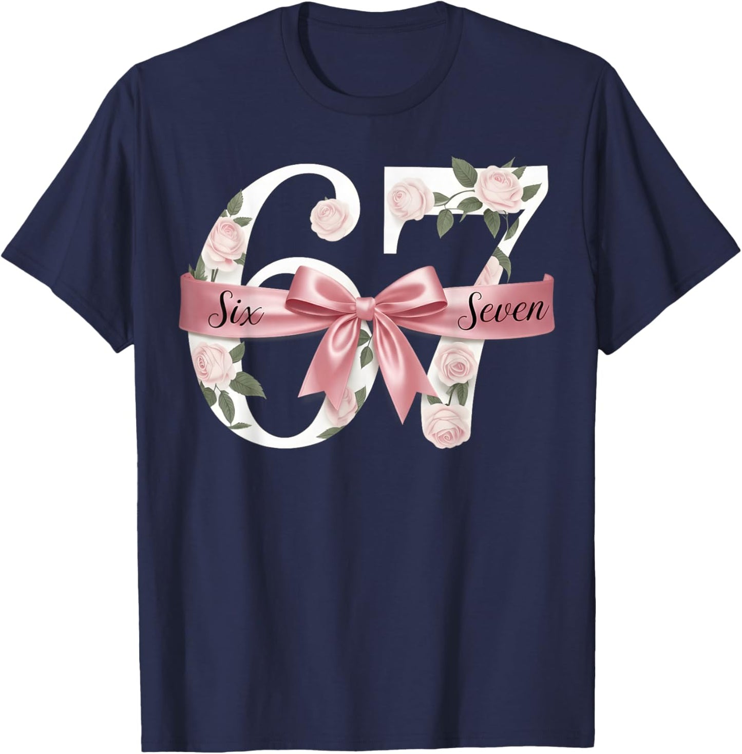 Six Seven Coquette Girl Bow Cool Meme 67 T-Shirt - T-Shirt | Navy