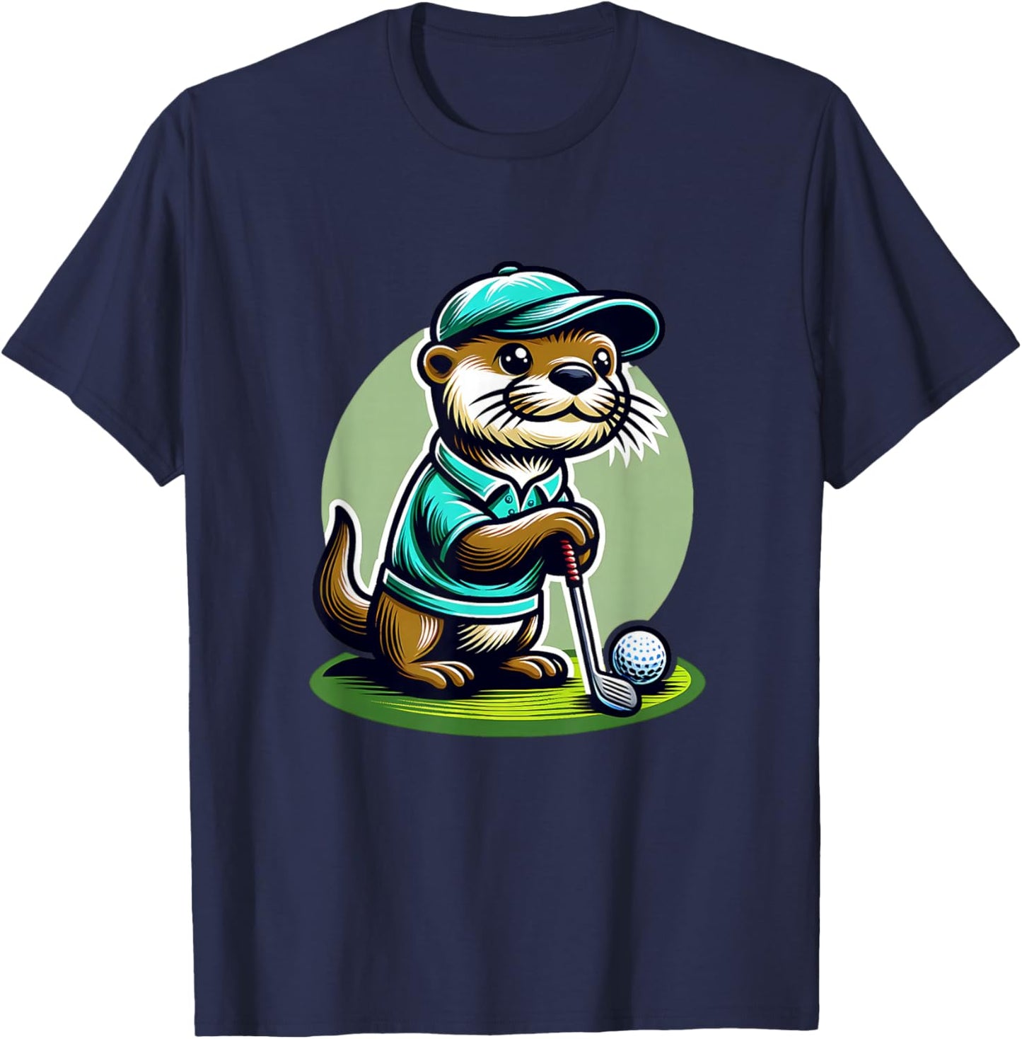 Retired Otter Golfer On Golf Course With Golfclub T-Shirt - T-Shirt | Navy
