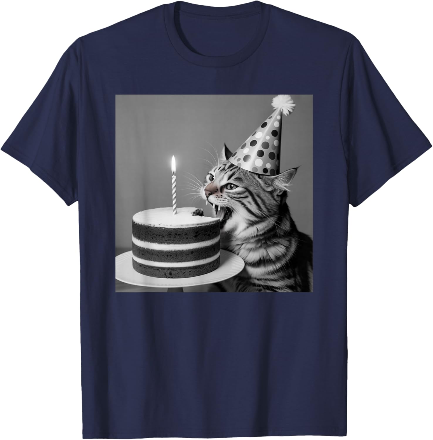 Birthday Cat Birthday Party Cake T-Shirt - T-Shirt | Navy