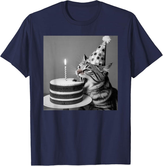 Birthday Cat Birthday Party Cake T-Shirt - T-Shirt | Navy