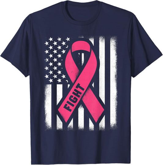 Fight Breast Cancer Shirts Breast Cancer Flag Shirt T-Shirt - T-Shirt | Navy