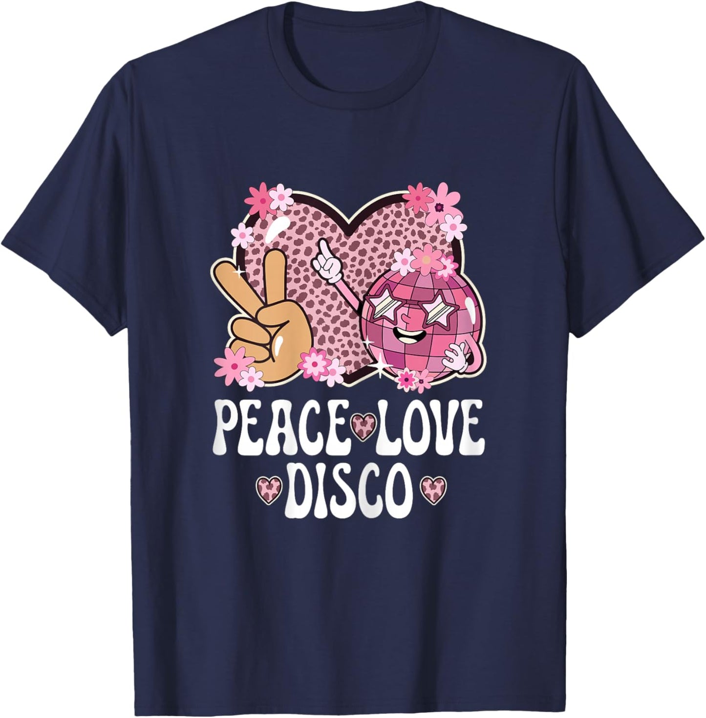 Peace Love Disco Outfit Cheetah Print Women Girls 70s Disco T-Shirt - T-Shirt | Navy