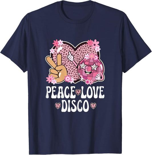Peace Love Disco Outfit Cheetah Print Women Girls 70s Disco T-Shirt - T-Shirt | Navy