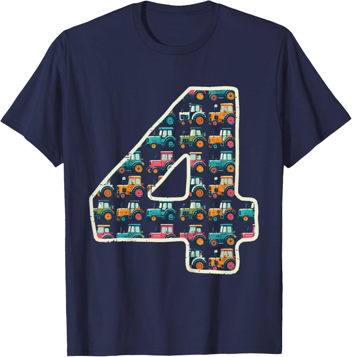 Kids 4th Birthday 4 Tractors Four Year Old Bday Farm Truck Boys T-Shirt - T-Shirt | Navy