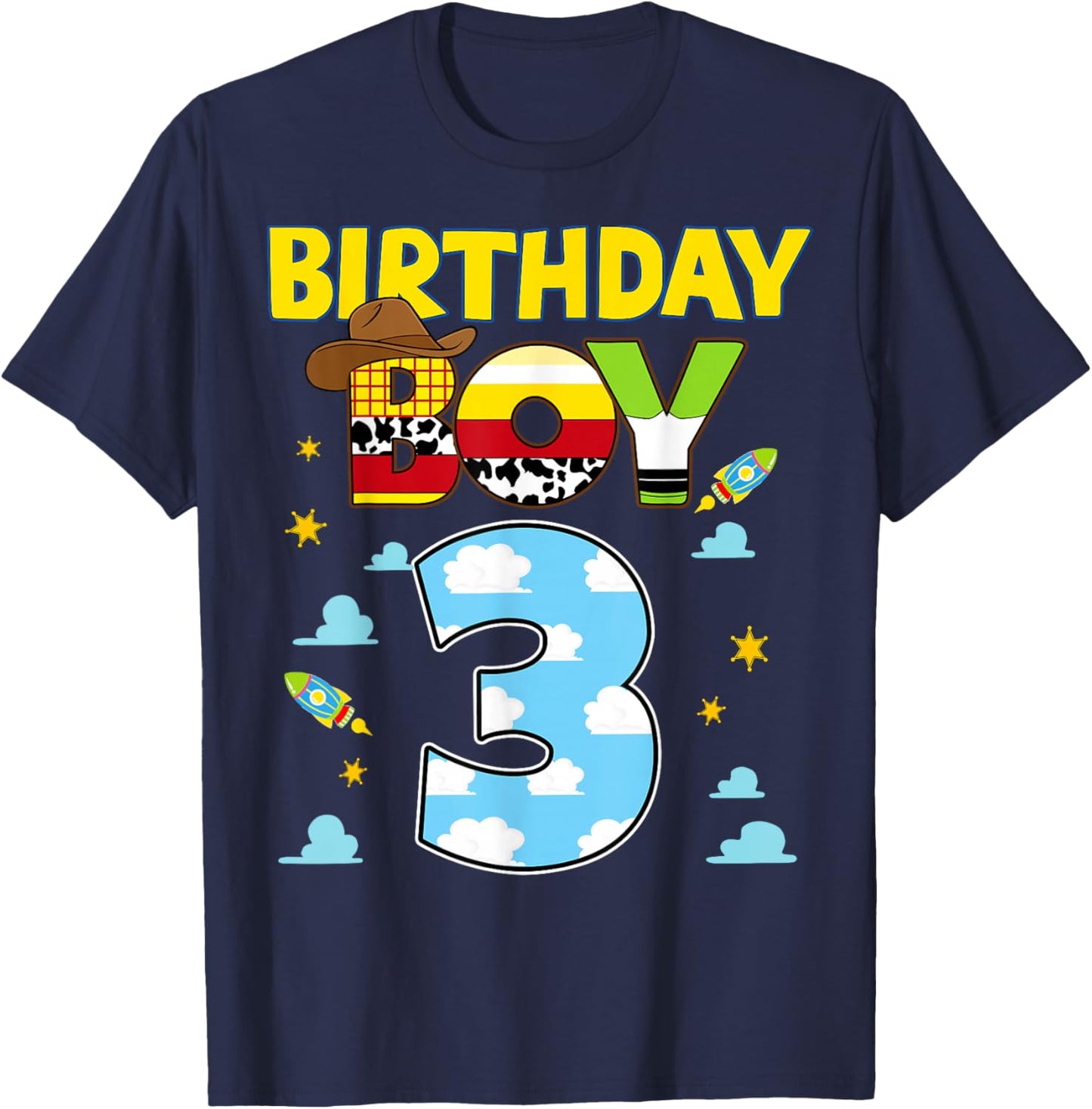Western Family Birthday Boy Shirt 3 Cowboy 3rd Birthday T-Shirt - T-Shirt | Navy