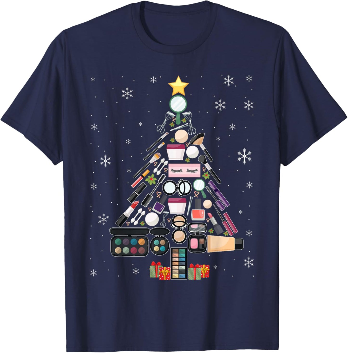 Makeup Artist Christmas Tree Merry Christmas Beautician T-Shirt - T-Shirt | Navy