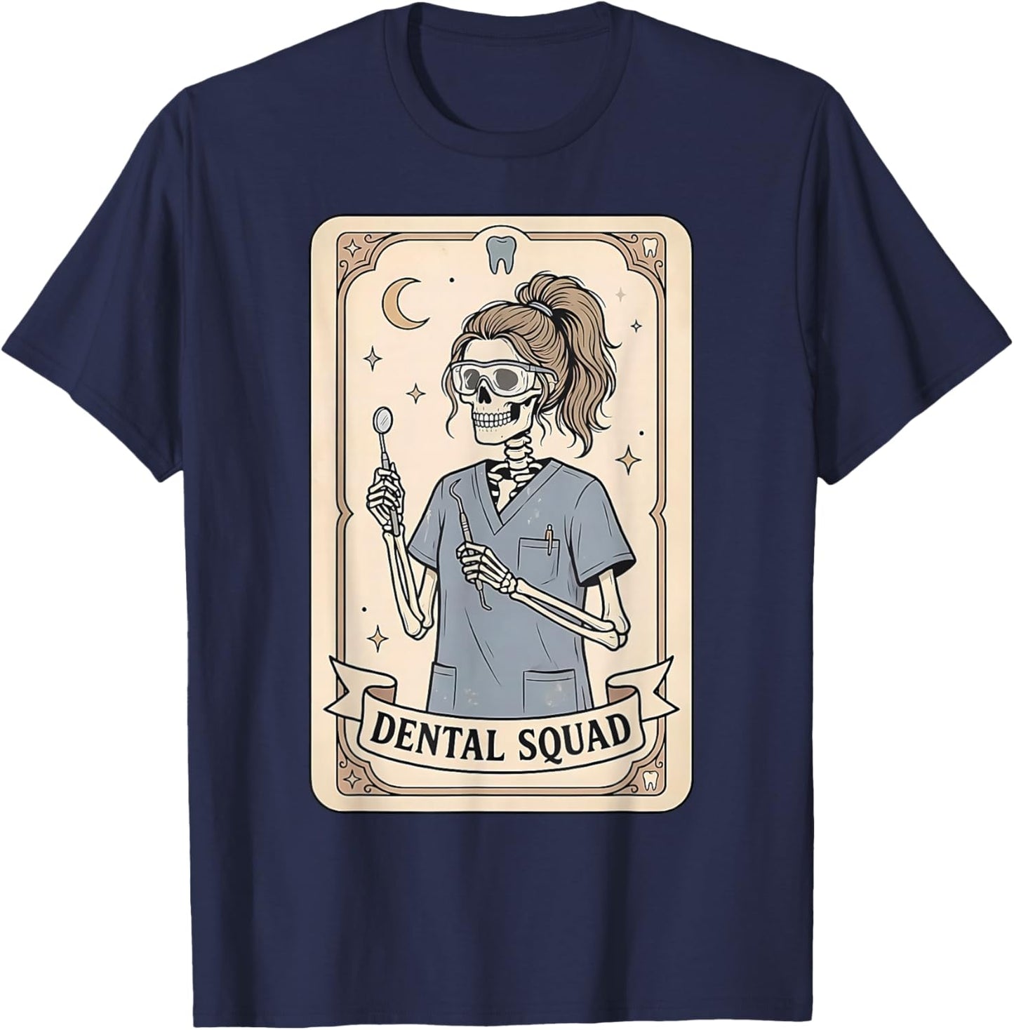 Dental Squad Tarot Card Skeleton Dental Hygienist Halloween T-Shirt - T-Shirt | Navy