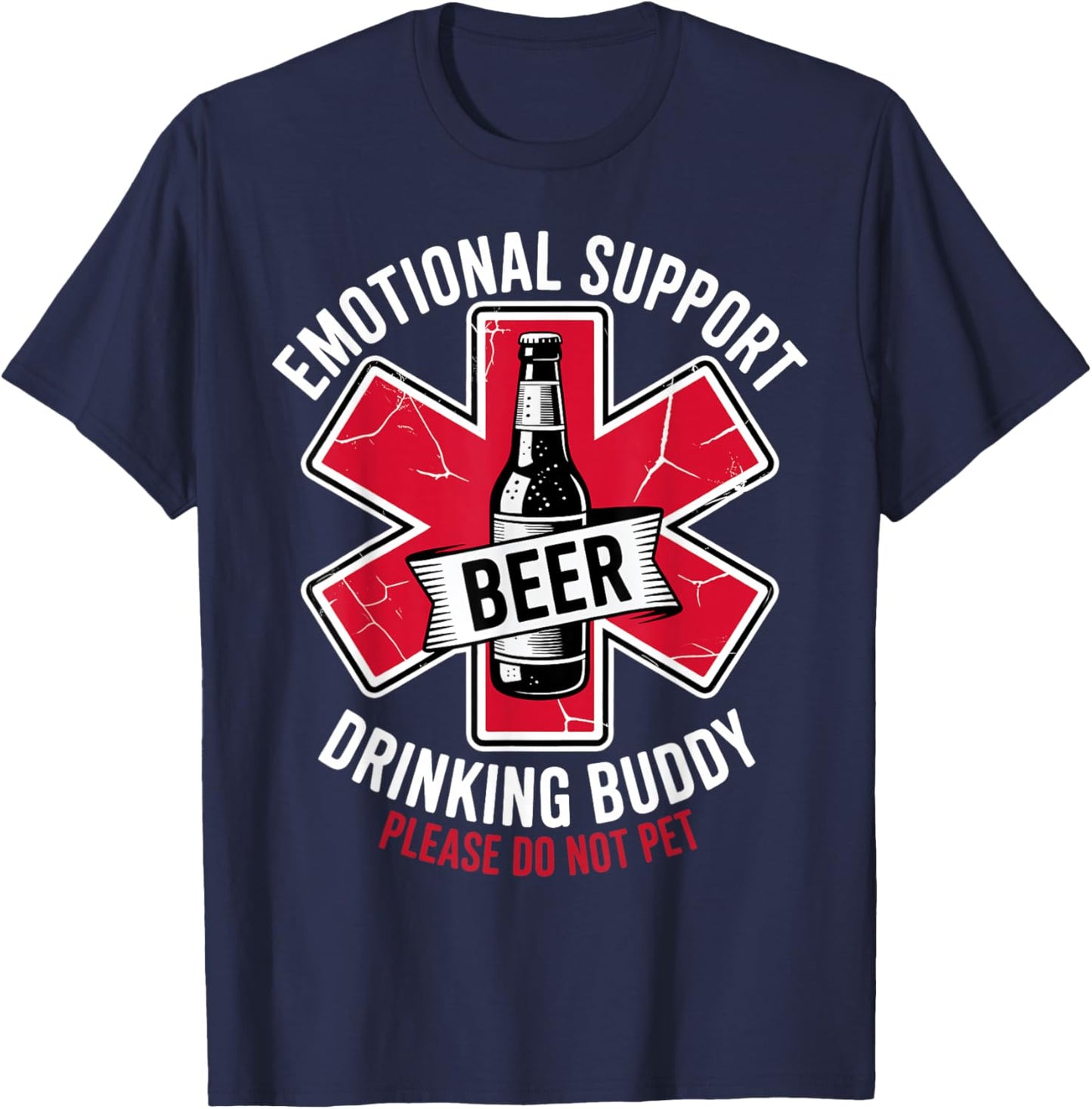 Emotional Support Drinking Buddy Funny Adult Humor Beer T-Shirt - T-Shirt | Navy