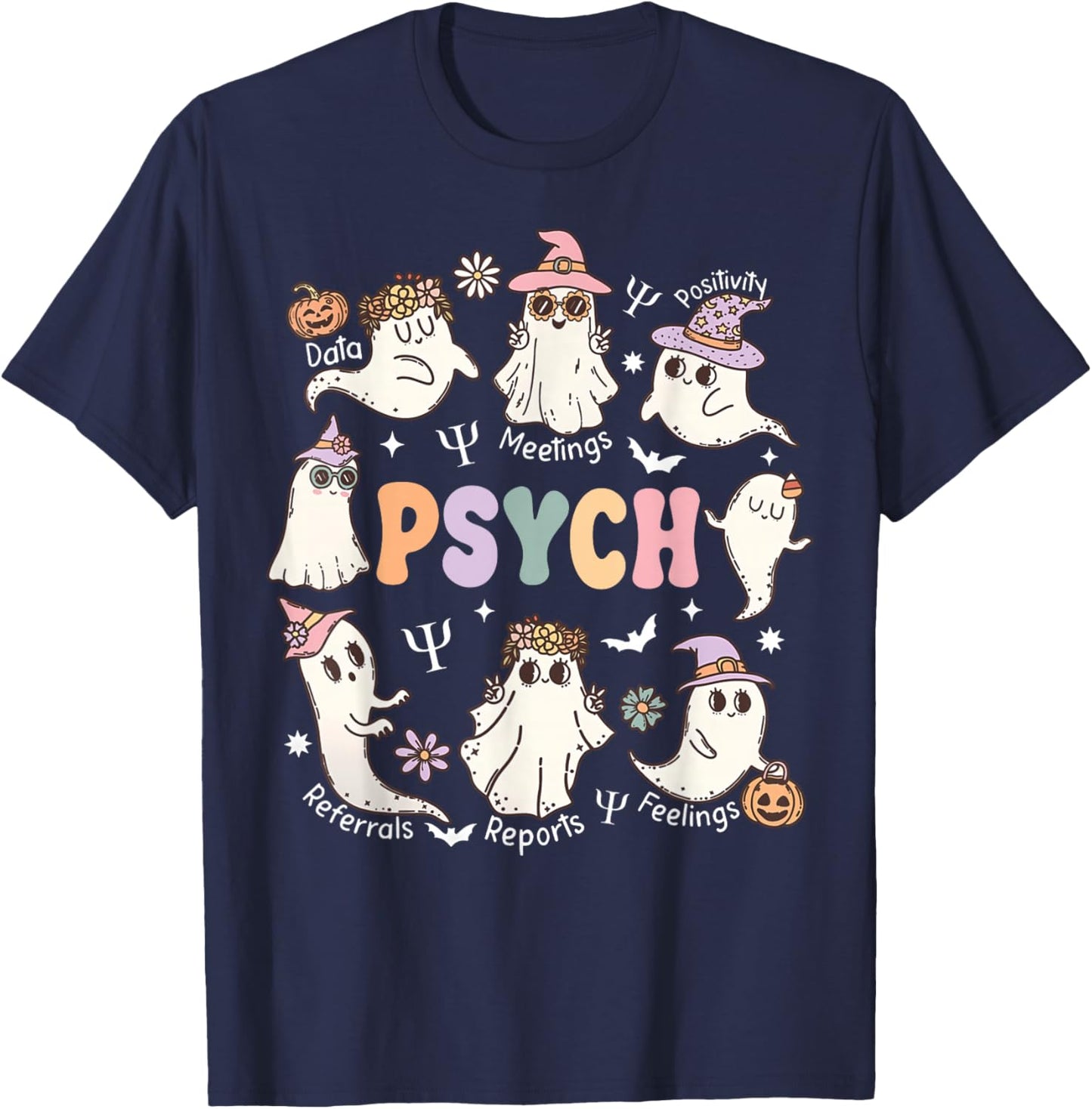 School Psychologist Halloween Spooky Psych Ghost Psychology T-Shirt - T-Shirt | Navy