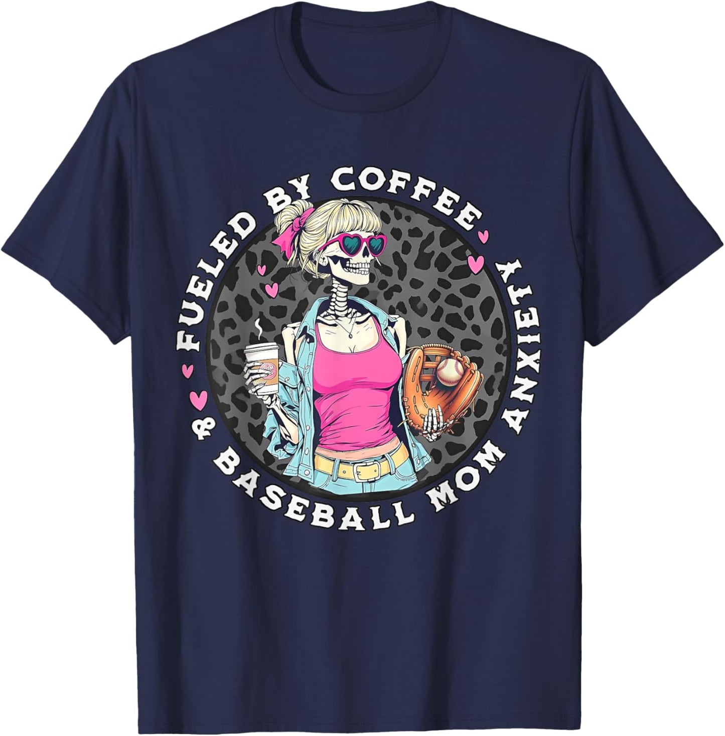 Fueled by Iced Coffee and Baseball Mom Anxiety Coffee Lover T-Shirt - T-Shirt | Navy