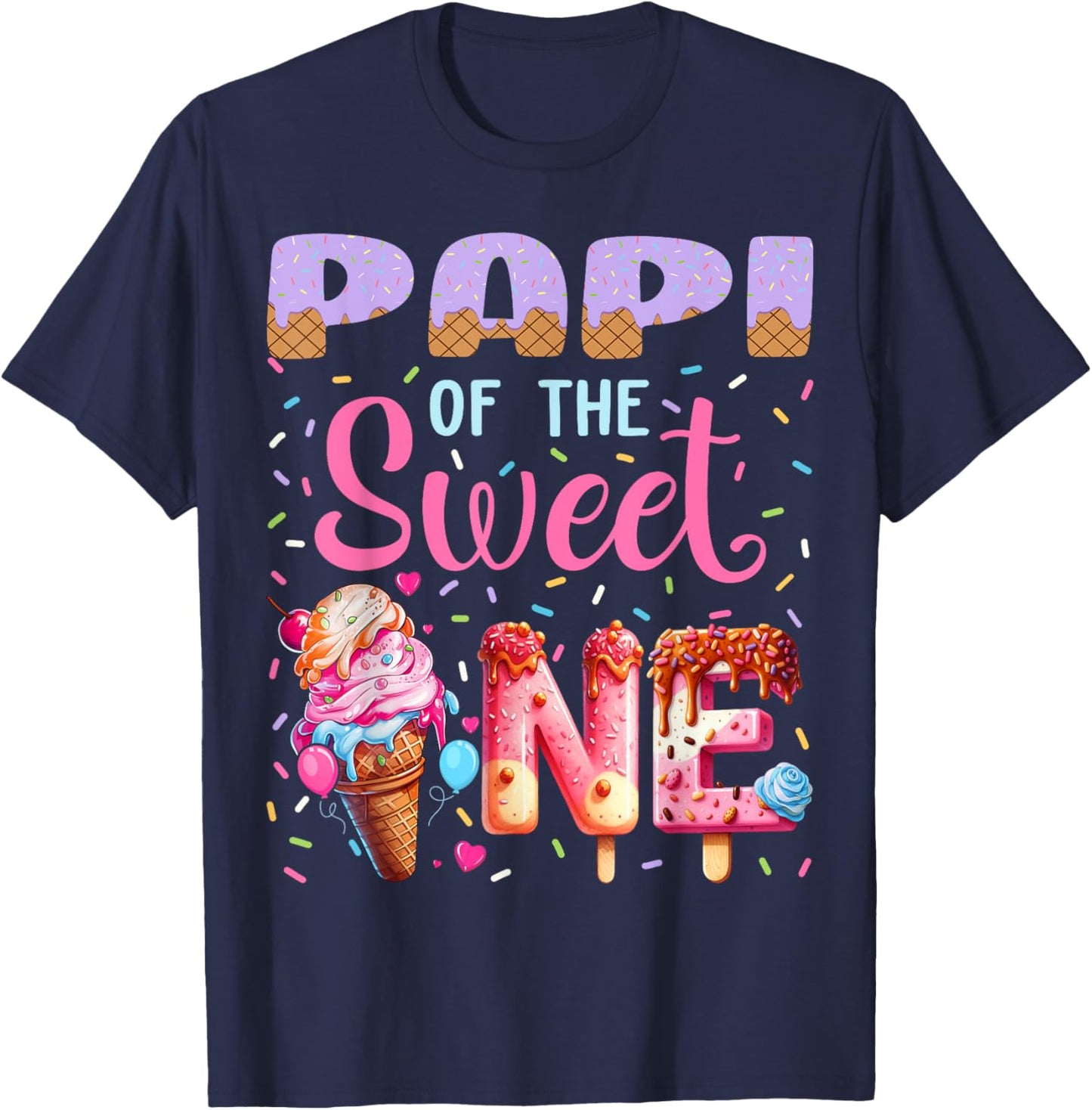 Papi of The Sweet One Ice Cream Lover 1st Birthday Family T-Shirt - T-Shirt | Navy