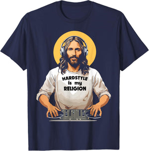Techno Merch HARDSTYLE IS MY RELIGION Jesus Hardstyle T-Shirt - T-Shirt | Navy