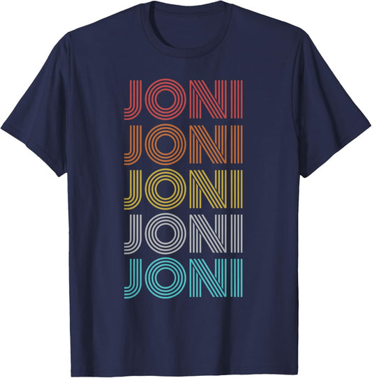 Joni Shirt Vintage Retro Apparel Adults Kids Retro Letter Print Black Small T-Shirt - T-Shirt | Navy