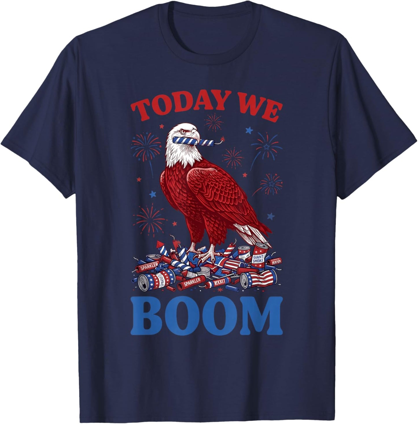 Retro Funny 4th of July Eagle Beer Today We Boom Fireworks T-Shirt - T-Shirt | Navy