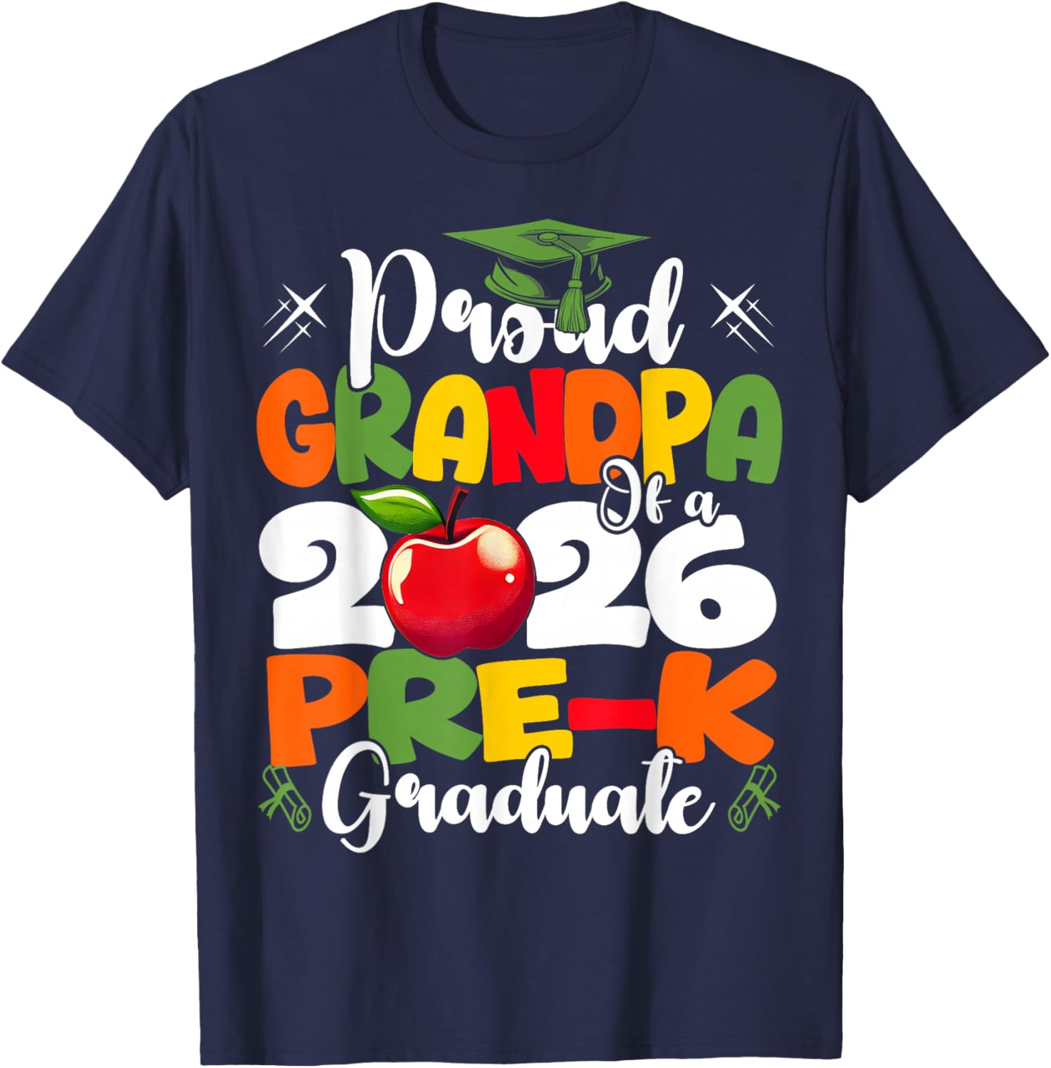Proud Grandpa of 2026 Pre-K Graduate Fathers Day Graduation T-Shirt - T-Shirt | Navy