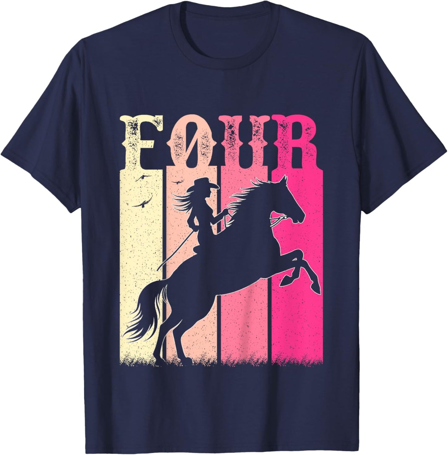 4th Birthday Cowgirl Girls 4 Year Old Rodeo Horse Vintage T-Shirt - T-Shirt | Navy