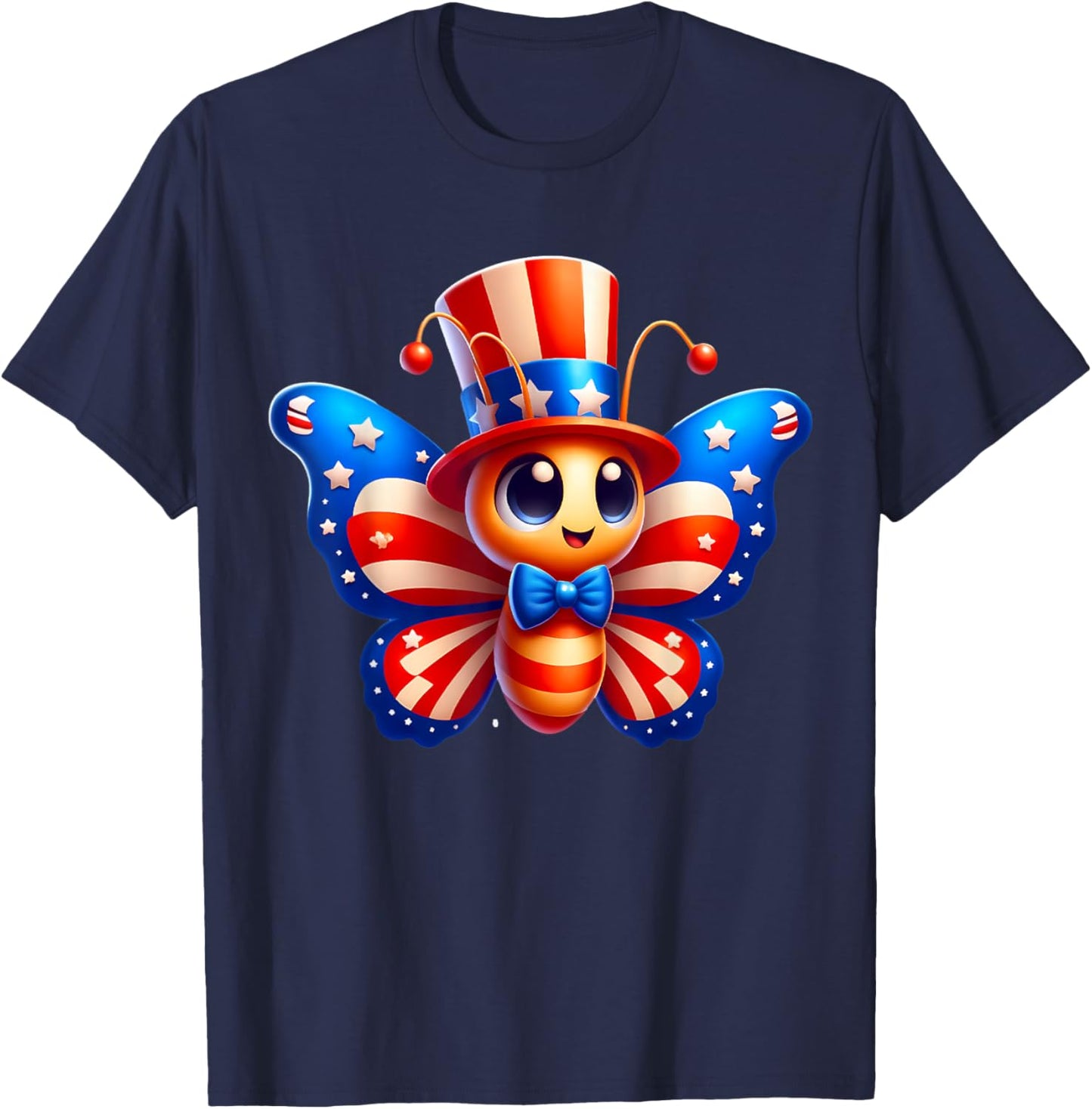 Butterfly Happy 4th of July Independence Day Men Women Kids T-Shirt - T-Shirt | Navy