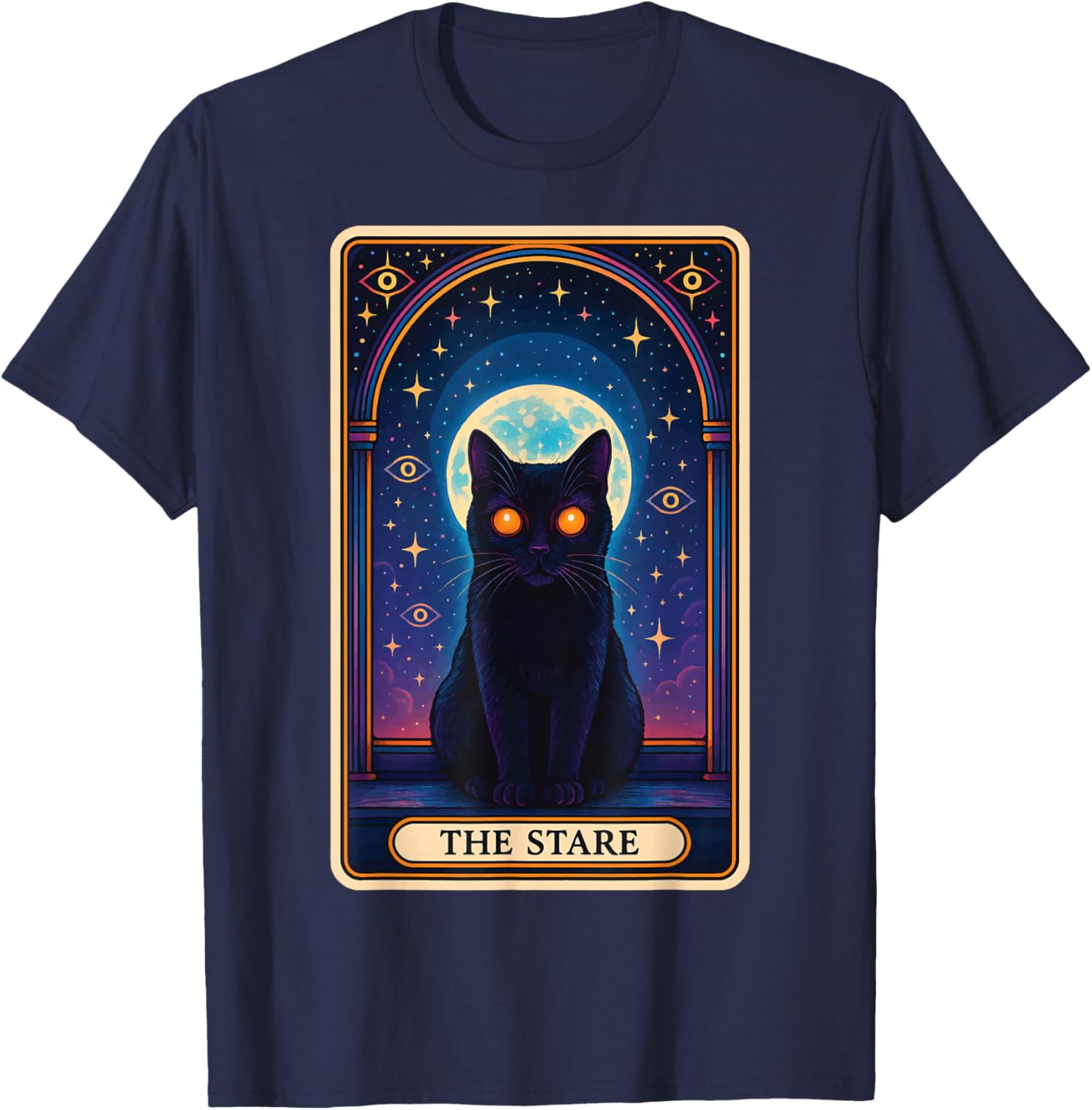 The Stare Cat Tarot Card T-Shirt - T-Shirt | Navy