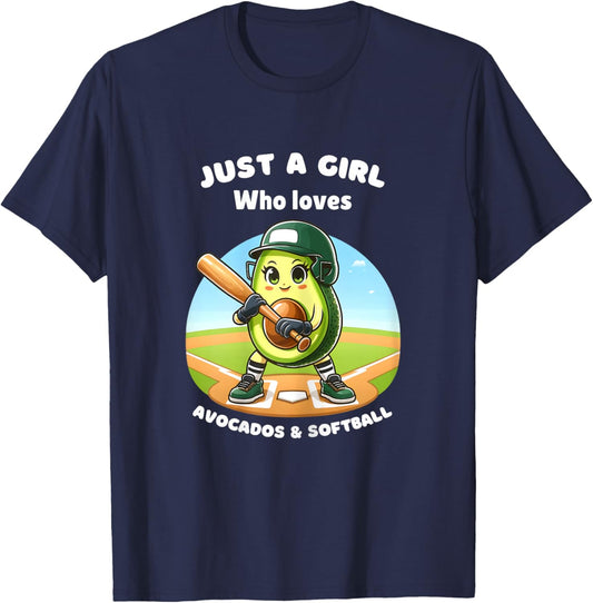Just a Girl Who Loves Avocados and Softball Funny Avocado T-Shirt - T-Shirt | Navy