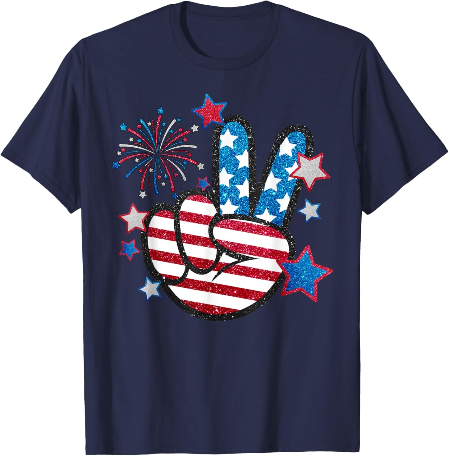 American Flag Peace Sign Hand Fourth of July Men Women Kid T-Shirt - T-Shirt | Navy