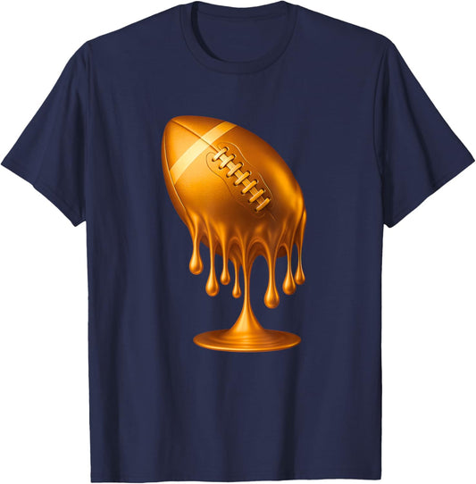 Gold Drip Football Touchdown Player Fans Game Day Tailgate T-Shirt - T-Shirt | Navy