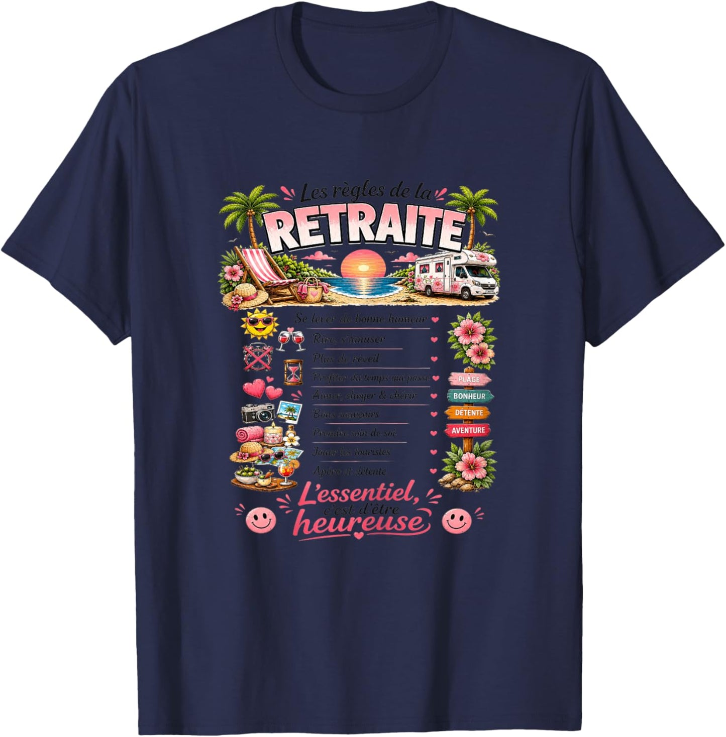 Cadeau Retraitée Femme Original Les Règles de la Retraite T-Shirt - T-Shirt | Navy