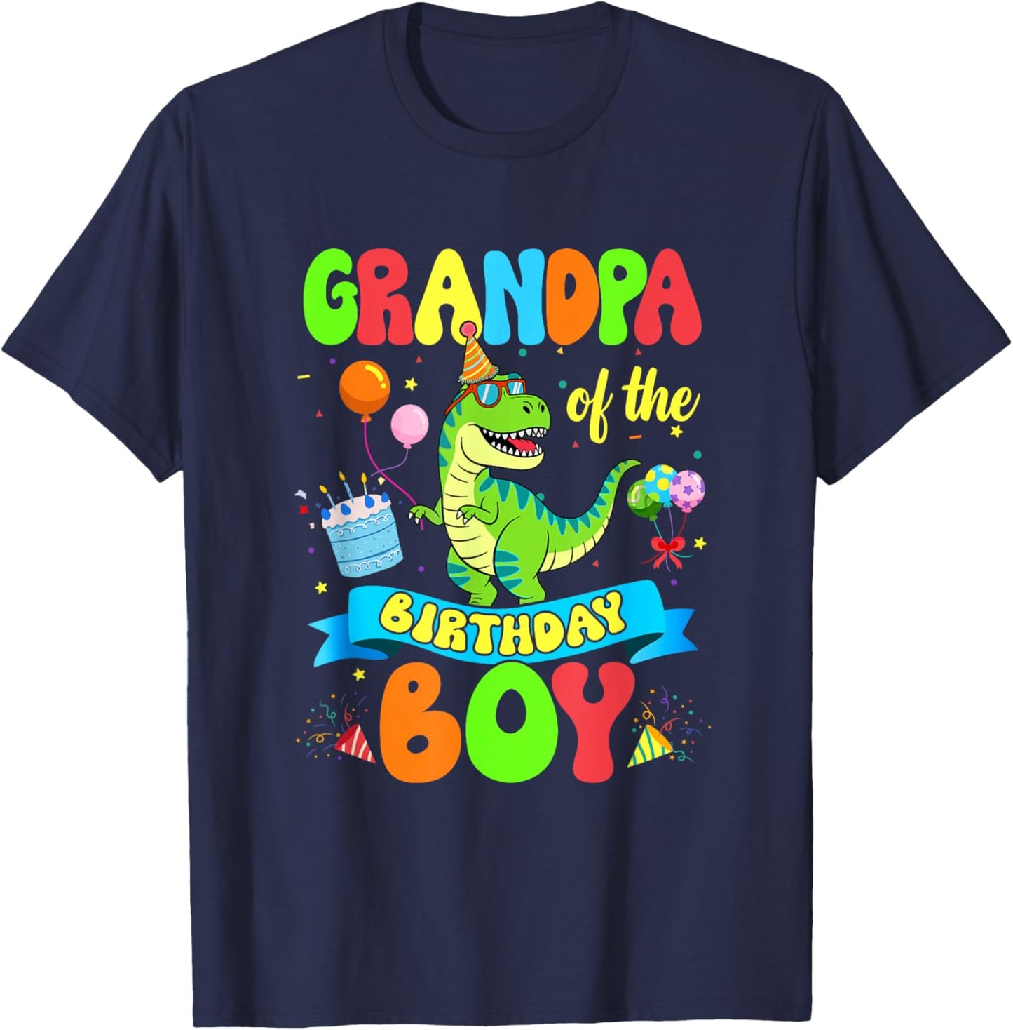 Grandpa of The Birthday Boy Trex Dinosaur Birthday Family T-Shirt - T-Shirt | Navy