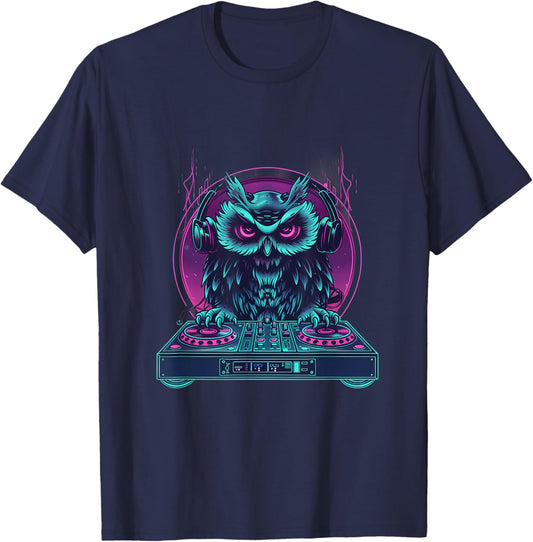 Owl DJ Techno Turntable DJ Owl House Dance Music Owl Lover T-Shirt - T-Shirt | Navy