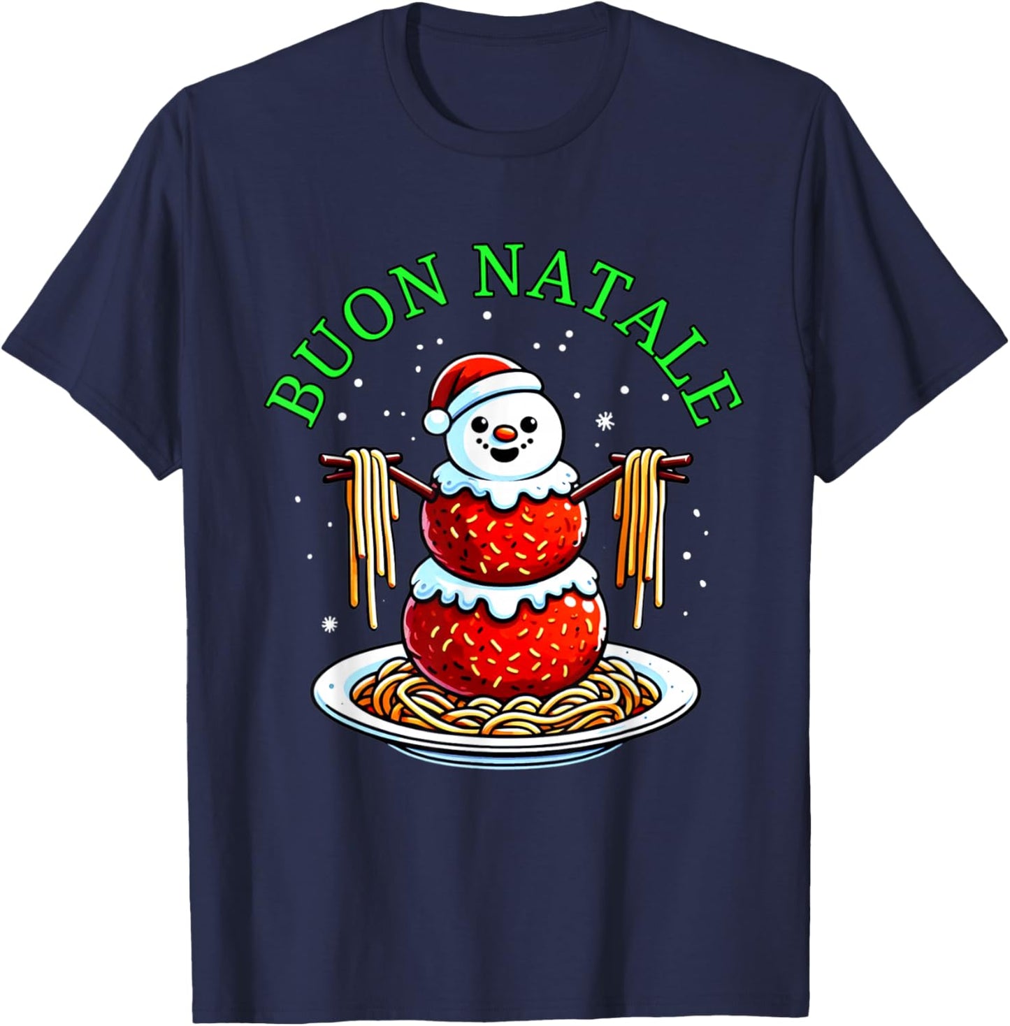 Italian Food Christmas Meatball Snowman Ugly Christmas T-Shirt - T-Shirt | Navy