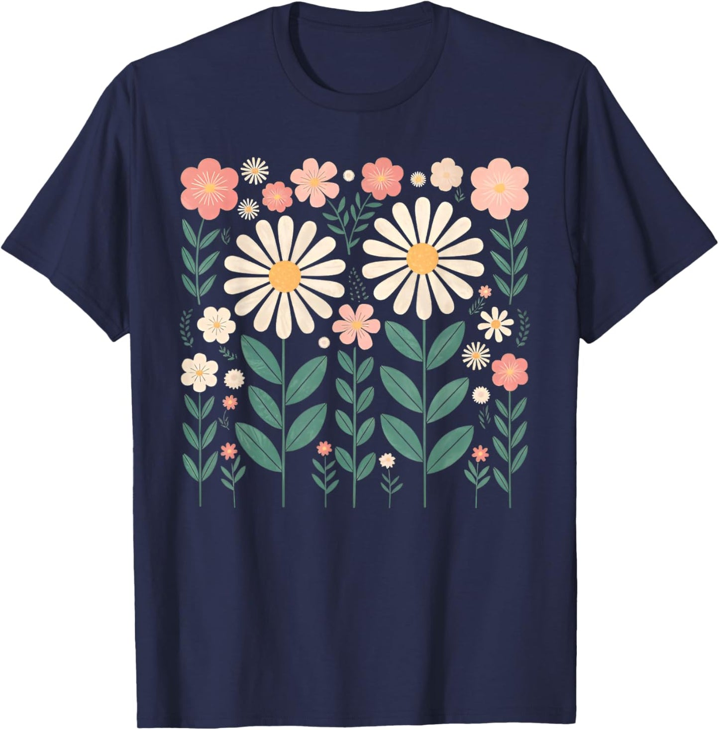 Vintage Flowers Women Wildflower Graphic Floral Gardening T-Shirt - T-Shirt | Navy