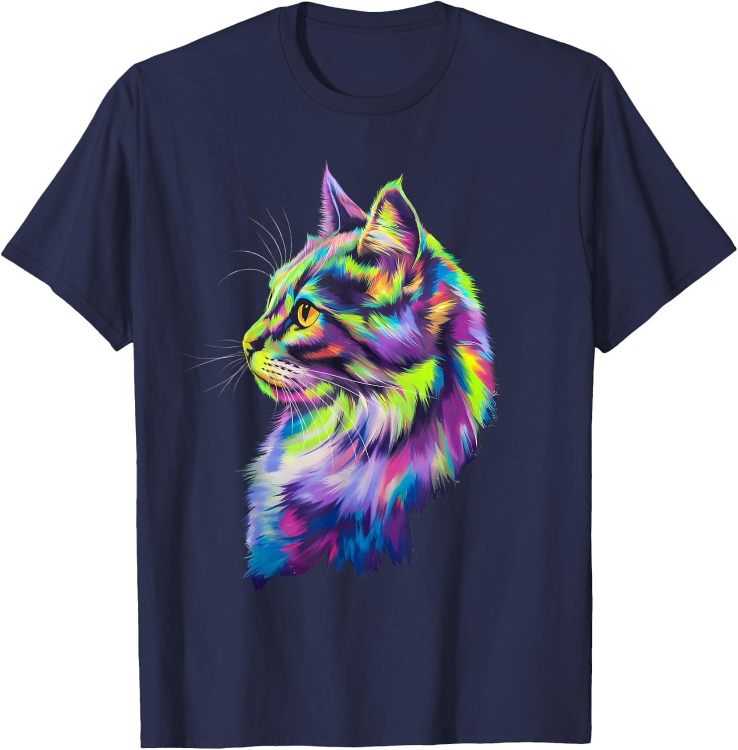 Colorful Cat Graphic Kitten Lovers Art Kitty Cats T-Shirt - T-Shirt | Navy
