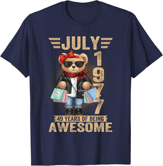 49 Year Old July 1977 Teddy Bear 49th Birthday Women T-Shirt - T-Shirt | Navy