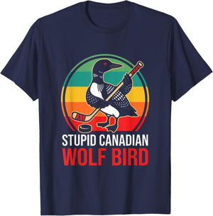 Hockey-Meme „Dummer Kanadischer Wolfsvogel“ mit beheiztem Lo T-Shirt - T-Shirt | Navy