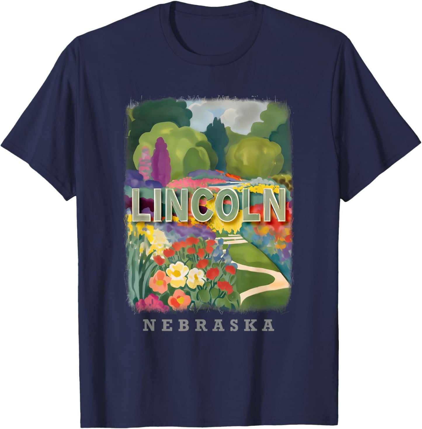 Lincoln Nebraska NE Sunken Gardens Splendor SD693 T-Shirt - T-Shirt | Navy