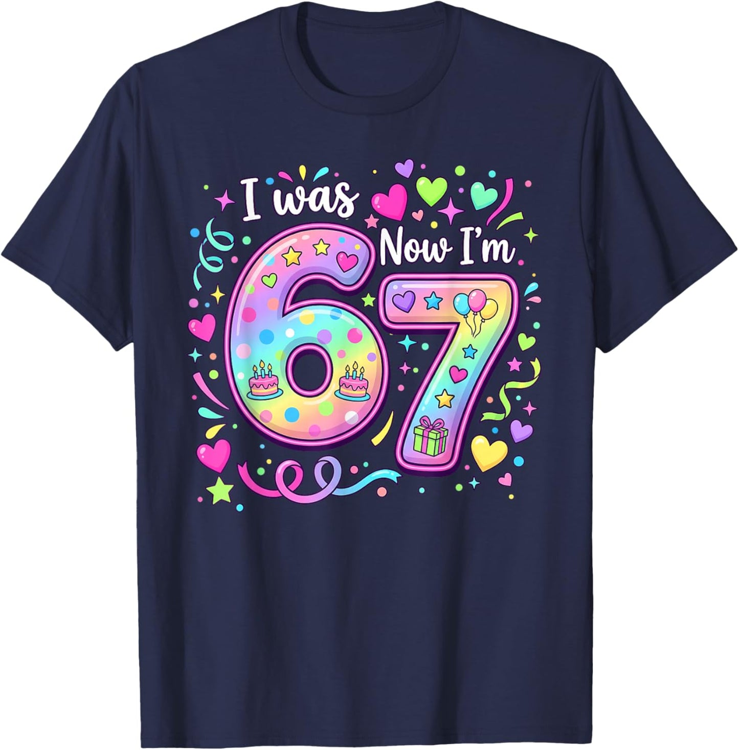 7th Birthday Girl I was 6 Now I'm 7 Years Old Girls Birthday T-Shirt - T-Shirt | Navy