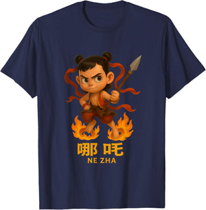 Nezha Chinese Myth Lotus Hero T-Shirt - T-Shirt | Navy