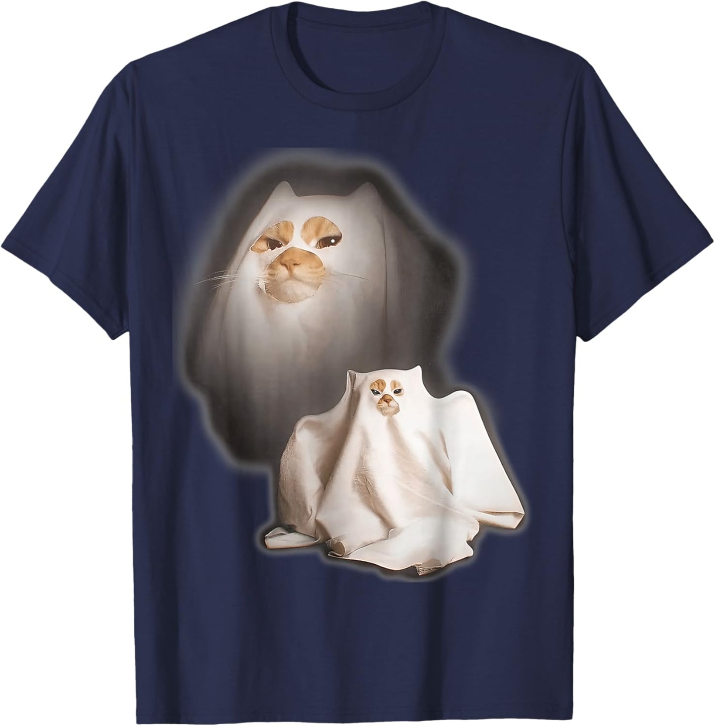 Ghost Cat Meme Halloween T-Shirt - T-Shirt | Navy