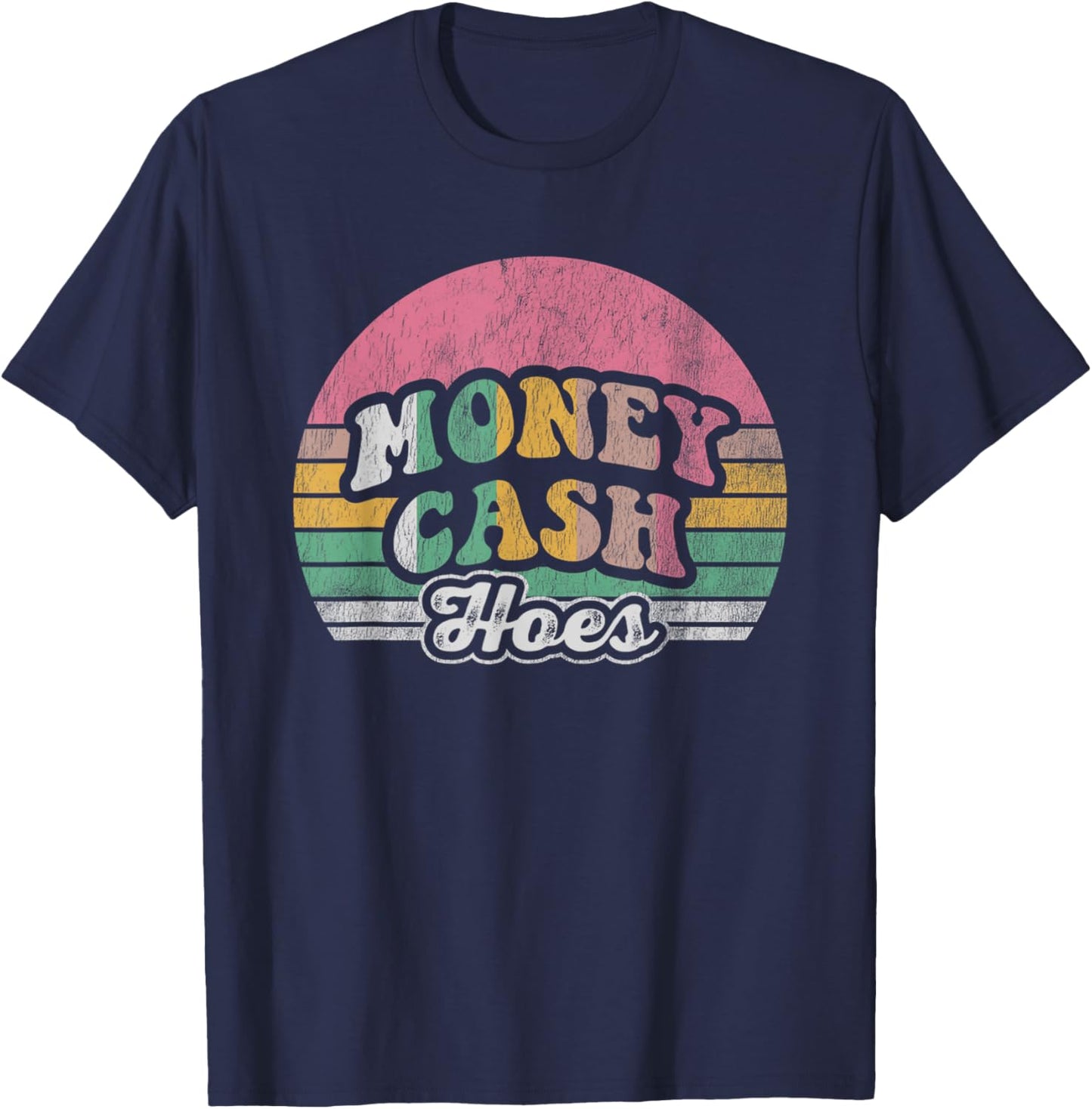 Money Cash Hoes Vintage Sunset Graphic T-Shirt - T-Shirt | Navy