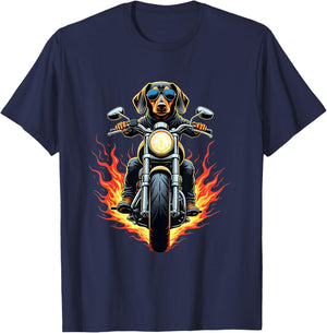 Funny Dachshund Dog Riding a Motorcycle Dachshund Lovers T-Shirt - T-Shirt | Navy